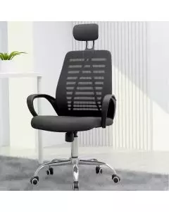Sleekline 1004 black mesh task chair with headrest and chrome base styled in a modern office setting