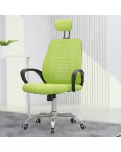 Sleekline 1004 green mesh task chair with headrest and chrome base styled in a modern office setting