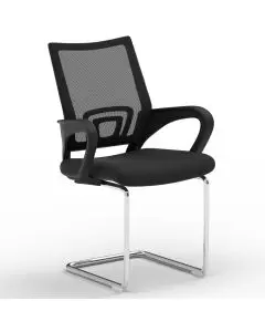 Sleekline 69001C black mesh visitors chair with cantilever chrome base and fixed loop arms on white background