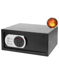 black steel digital safe with keypad and red display
