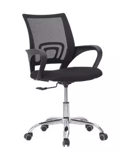 Sleekline 69001 black mesh lowback office chair with chrome five-star base angled front view