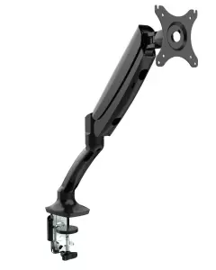 Black single monitor arm with desk clamp and VESA plate