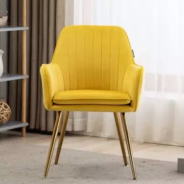 Mahmayi HYDC031G yellow velvet dining armchair with gold metal legs in living room setting