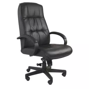 Atvor 708 black PU leather high back executive office chair angled front view with tufted backrest and five-star base