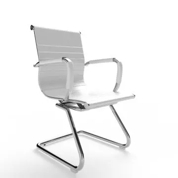 white PU visitor chair with chrome cantilever base angled view