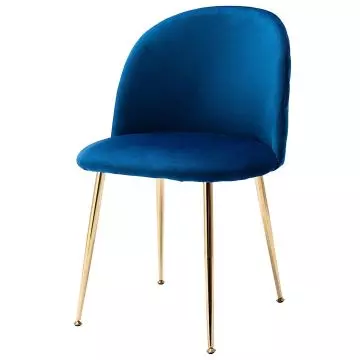 Mahmayi HYDC020 blue velvet dining chair with gold metal legs front angle view