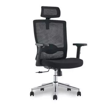 SleekLine T01B high back black mesh office chair with adjustable armrests and chrome base shown at angle