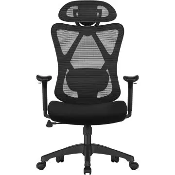 front view black mesh ergonomic office chair with headrest