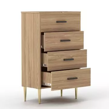 Brown oak 4 drawer chest with drawers open