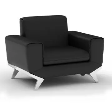 Mahmayi GLW SF165-1 black PU leatherette single seater sofa with polished chrome angular legs on white background