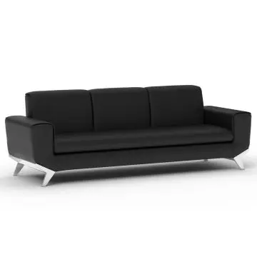 Mahmayi GLW SF165-3 black PU leatherette three seater sofa with polished metal legs on white background