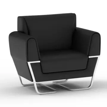 Mahmayi GLW SF169-1 black PU leatherette single seater sofa with angular chrome sled base on white background