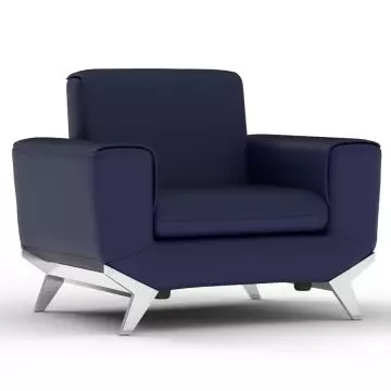 blue PU leatherette armchair with silver metal legs on white background