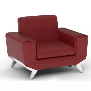 Maroon PU leatherette single seater sofa with angled metal legs