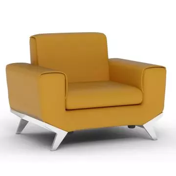 yellow PU leatherette single seater armchair with splayed silver legs