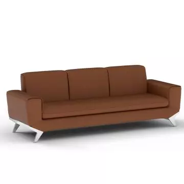 Brown three seater PU leatherette sofa with chrome legs