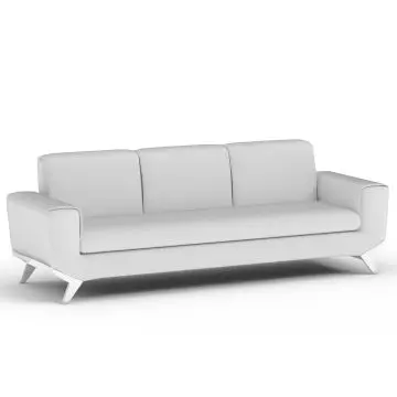 White three seater PU leatherette sofa with splayed metal legs