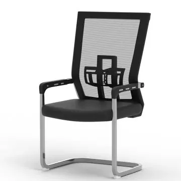 Mahmayi TJ HY-810 black mesh visitor chair with chrome cantilever sled base and fixed armrests shown from a rear three-quarter angle