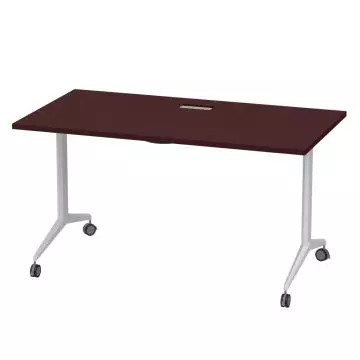 Apple cherry folding office table with white metal legs on casters