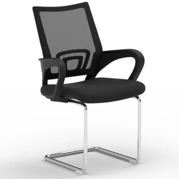 Sleekline 69001C black mesh visitors chair with cantilever chrome base and fixed loop arms on white background