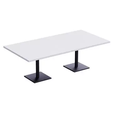 White rectangular table with dual black square bases