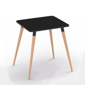 Cenare black square dining table with natural beech wood legs on white background