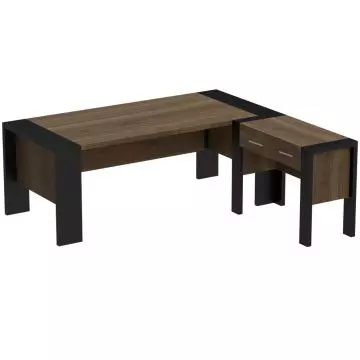 L shaped executive desk with two drawer return in black zabrano