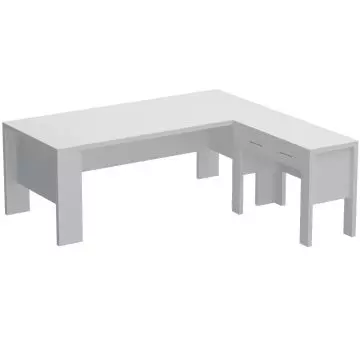 white L shaped executive desk with two drawer return