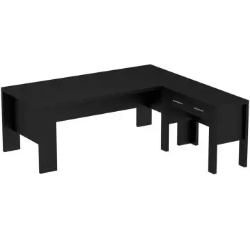 Black L shaped executive desk with two drawer return