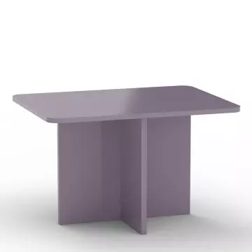 Purple rectangular kids desk with rounded corners and cross panel base