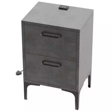 anthracite two drawer nightstand with USB charger and black legs