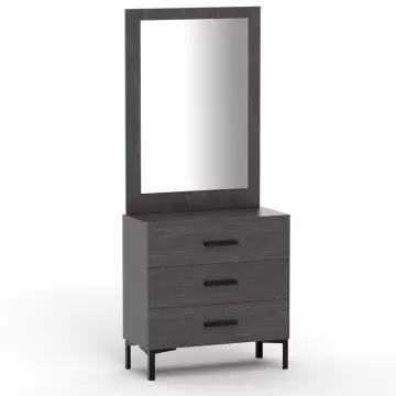 Anthracite dresser with vanity mirror and three drawers on metal legs