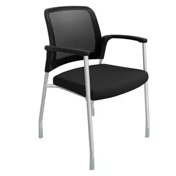 Black mesh office chair with fixed arms and silver four leg frame