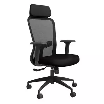 Black high back mesh office chair with headrest and adjustable armrests