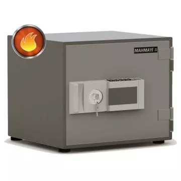 Gray fireproof safe with digital keypad and key lock  branded Mahmayi  model SQ 102.