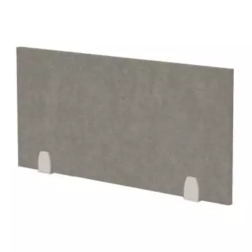 Grey acoustic desk divider panel with two clips