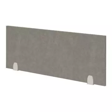 Grey acoustic desk divider with two clamp clips