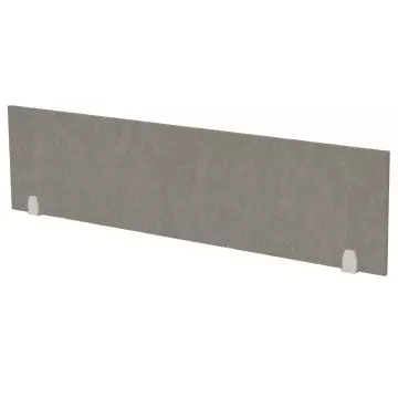 Grey acoustic desk divider with two clamp clips