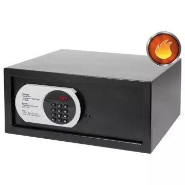 black steel digital safe with keypad and red display