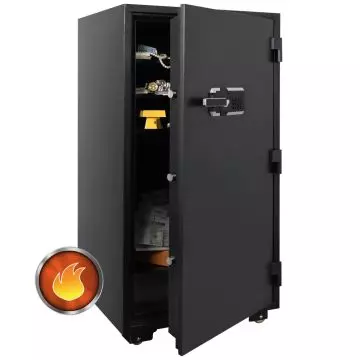 Black fireproof safe with digital keypad door open