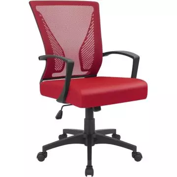Red mesh mid back office chair with black base