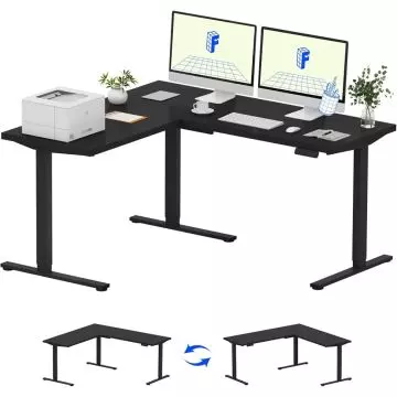 FLEXISPOT Electric Height Adjustable L-Shaped Standing Desk 63 x 55 Inch Reversible Corner Computer Desk with Memory Presets and Anti-Collision System Ergonomic Sit Stand Workstation for Home and Office - Black