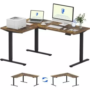 FLEXISPOT Electric Height Adjustable L-Shaped Standing Desk 63 x 47 Inch Reversible Corner Computer Desk with Memory Presets and Anti-Collision System Ergonomic Sit Stand Workstation for Home and Office - Rustic Brown