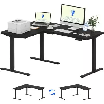FLEXISPOT Electric Height Adjustable L-Shaped Standing Desk 63 x 47 Inch Reversible Corner Computer Desk with Memory Presets and Anti-Collision System Ergonomic Sit Stand Workstation for Home and Office - Black