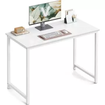 VASAGLE Computer Desk Study Table for Home Office, Modern Writing Desk with Sturdy Metal Frame, Space Saving Workstation for Laptop, PC, Gaming, Study and Work, White