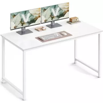 VASAGLE Computer Home Office Desk, Study Writing Table with Metal Frame, Modern Workstation for Laptop, PC, Space Saving Office Table for Home, Bedroom and Office, White