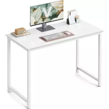 VASAGLE Home Office Desk Computer Table, Modern Writing Study Desk with Metal Frame, Durable Wooden Top, Workstation for Bedroom, Office and Students, White