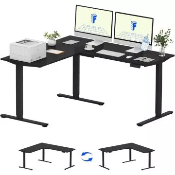 FLEXISPOT Electric Height Adjustable L-Shaped Standing Desk 63 x 55 Inch Reversible Corner Computer Desk with Memory Presets and Anti-Collision System Ergonomic Sit Stand Workstation for Home and Office - Black