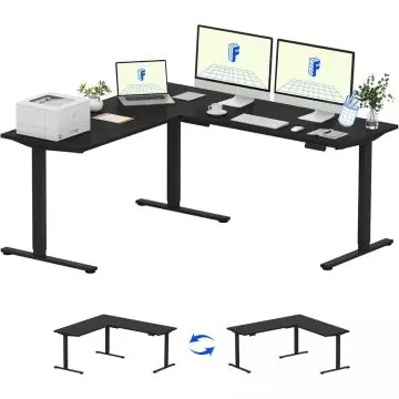 FLEXISPOT Electric Height Adjustable L-Shaped Standing Desk 71 x 63 Inch Reversible Corner Computer Desk with Memory Presets and Anti-Collision System Ergonomic Sit Stand Workstation for Home and Office - Black