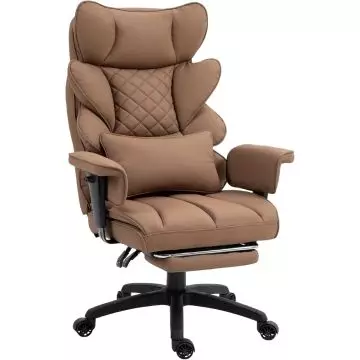 Dowinx Ergonomic High Back Office Chair with Footrest, Reclining Computer Chair with Thickened Spring Cushion, Adjustable Padded Armrests, Lumbar Support, Smooth Rocking Motion, Brown
